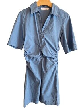 Samsoe Samsoe Dema Lichen Blue Collared Short Sleeve Ruched Dress Sz M Casual